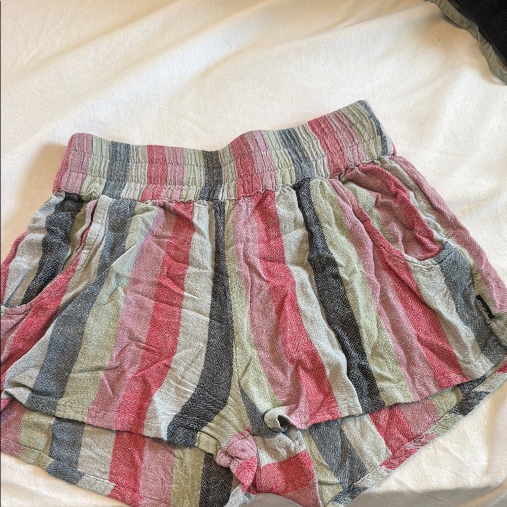 RVCA High Waist Pink and Gray Striped Shorts